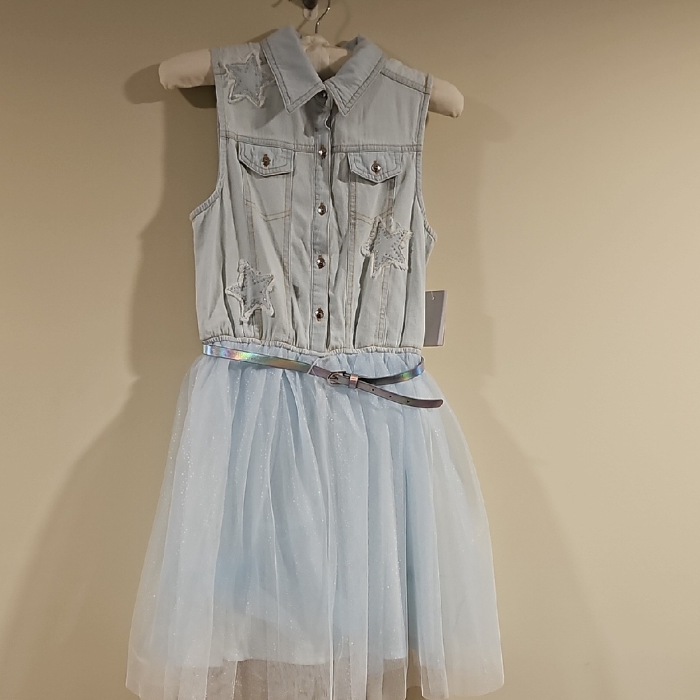 Lilt Light Blue Star Embellished Dress with Belt